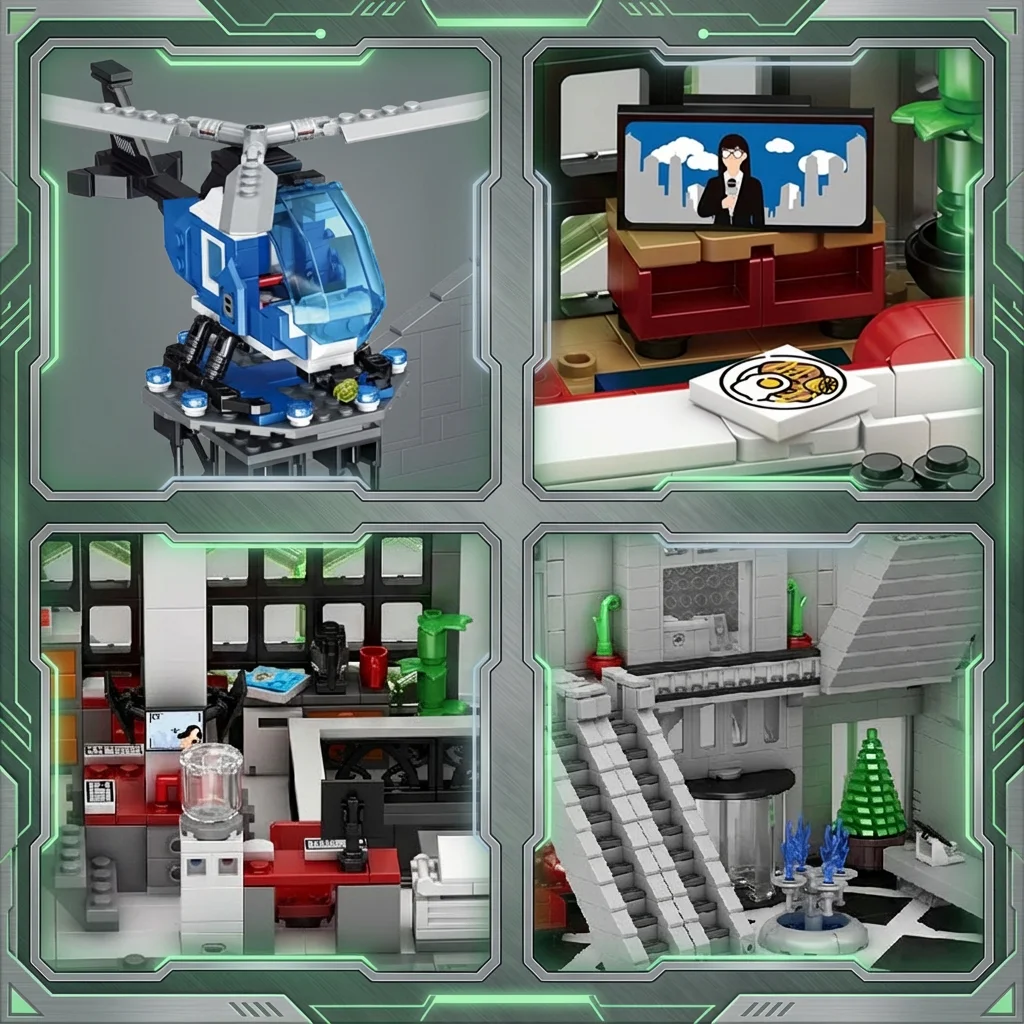 6375개 조각 스파이더 오스코프 히어로 타워 조명 포함 블록 영화 시티 클래식 건축 모듈 조립 모델 키트 DIY 장난감 G