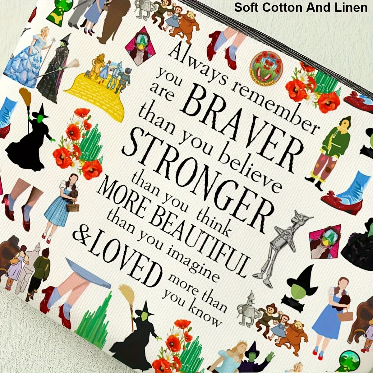 1pc Inspirational Wizard Themed Makeup Bag Braver Stronge Colorful Cartoon Illustrations for Women Bag Durable Cosmetic Pouch
