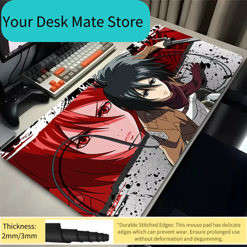 Anime Mauspad Groß XXL Laptop Mikasa Kawaii Mädchen Tastaturunterlage PC Gamer Schreibtischunterlage Attack on Titan Gaming Schreibtischmatte