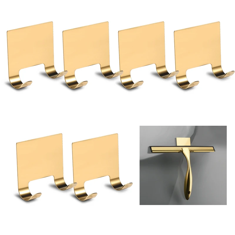 Razor Holder Shaver Hook Hanger Stand Golden Color Shower 6 Pack Self Adhesive Stainless Steel Hooks Plug Robe Towel Loofah