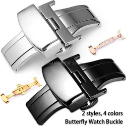 Butterfly Deployment Watch Buckle 12/14/16/18/20/22mm Automatic Double Button Click Stainless Steel Strap Clasps Folding Buckles