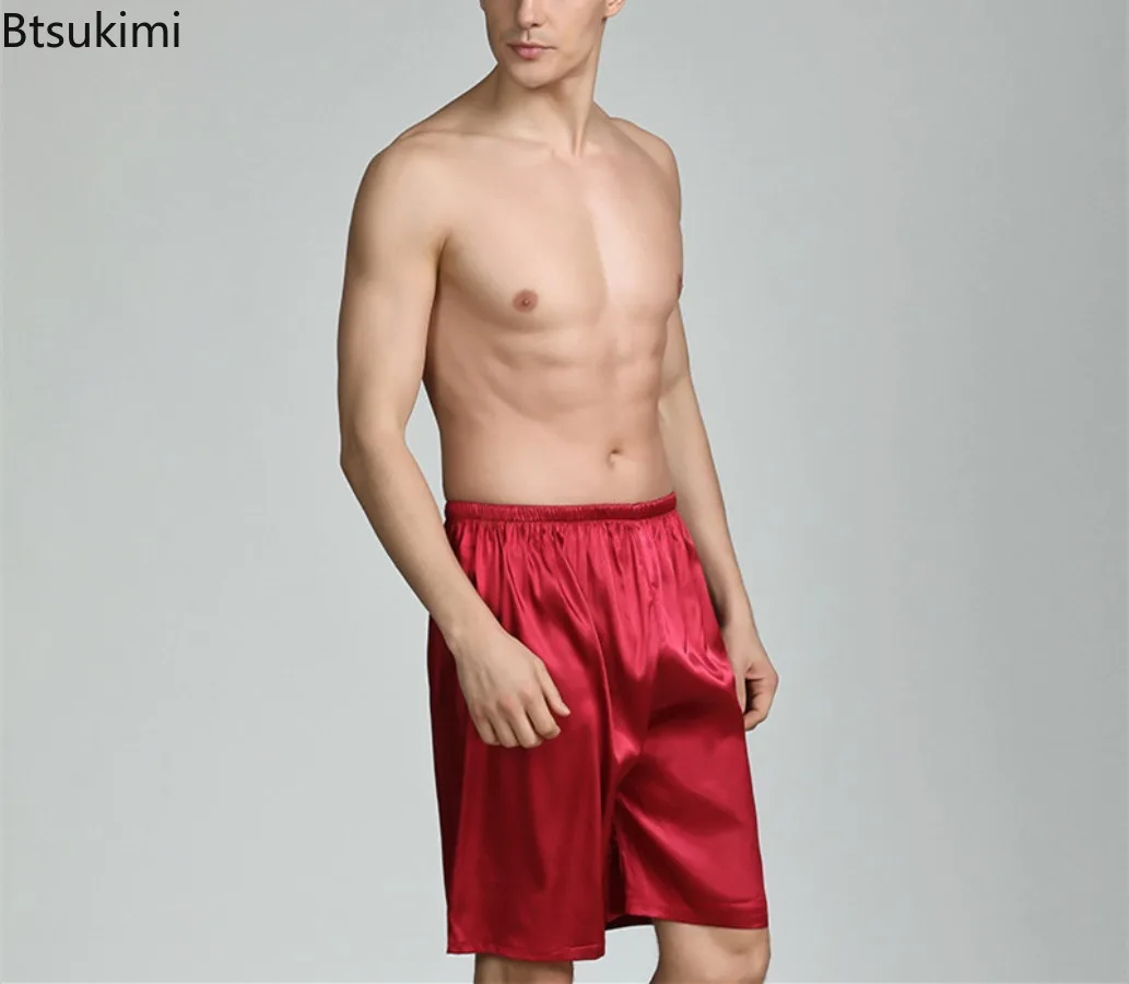 New Men's Satin Pajamas Shorts Men Summer Home Clothes Ice Silk Short Pants Solid Soft Comfortable Lounge Sleep Bottoms for Men