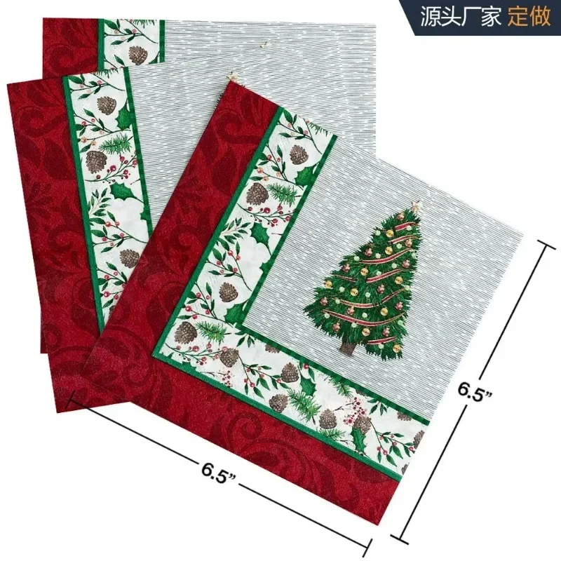 20pcs/Pac 33cm 2-Ply Christmas Tree Paper Napkins Food Grade Printed Cocktail Napkins Commercial Drawing Tissues Square Tissues