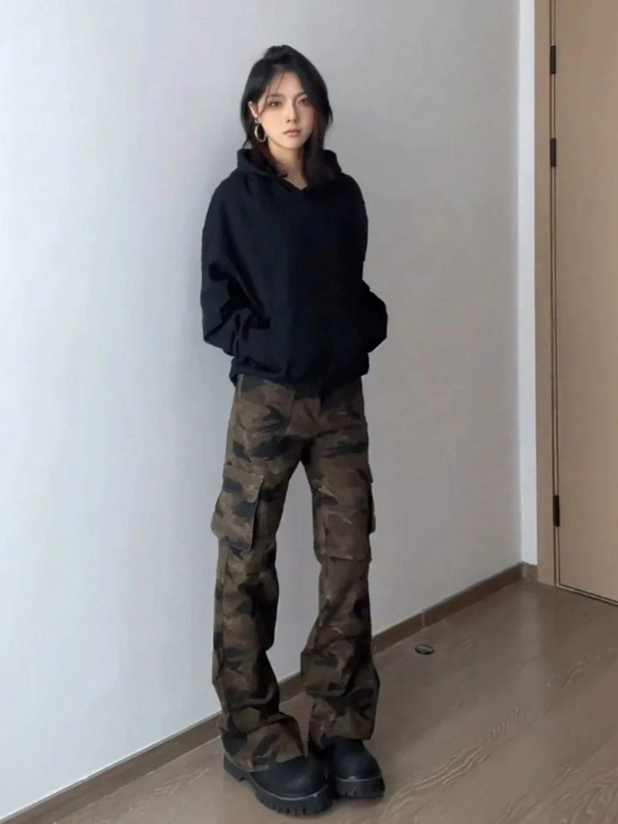 

Cleanfit Slim Fit Camouflage Work Pants Men's Spring 2025 American Retro Sle Bell Bot Casual Trousers for Teens