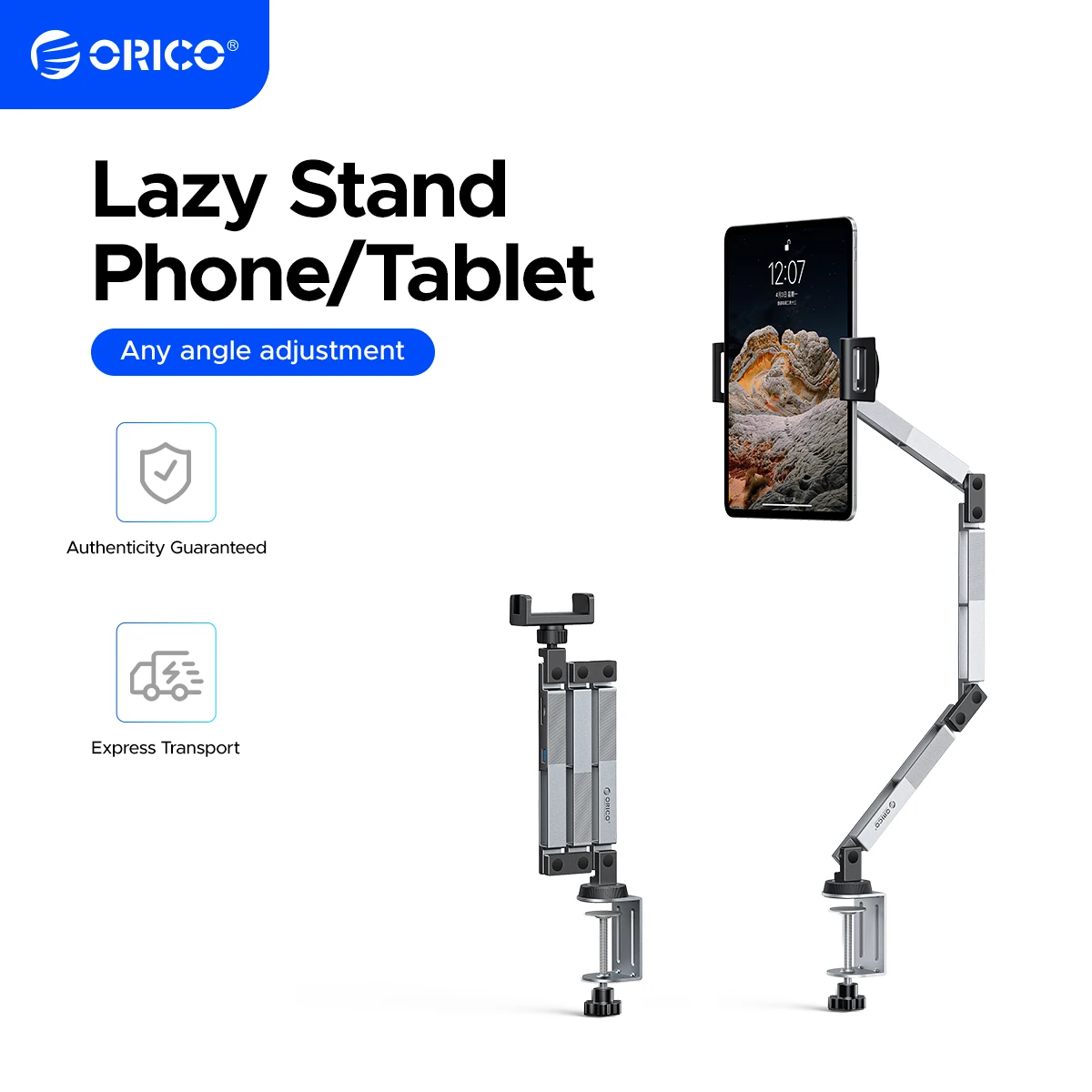 

ORICO Clamp On Mechanical Arm Stand 360° Rotatable Foldable with SD TF USB-A 2.0 Interface for Tablet and Phone