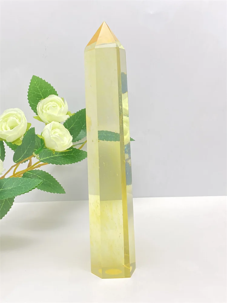 

1 PCS Yellow Refined Crystal Tower with Spiritual Healing Hexagonal Prism Obelisk Modern Craft Home Decor
