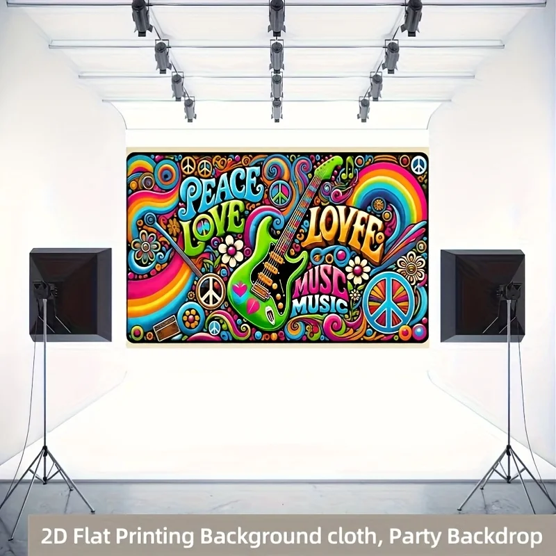 Large Boho Hippie Psychedelic Tapestry Wall Hanging Polyester Decoration Peace Love Music Poster for Bedroom Living Room Party