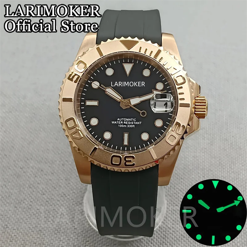 

LARIMOKER 40mm rose gold Watch For Men 100m Waterproof NH35A Automatic Mechanical Rubber Strap Screw Down Crown