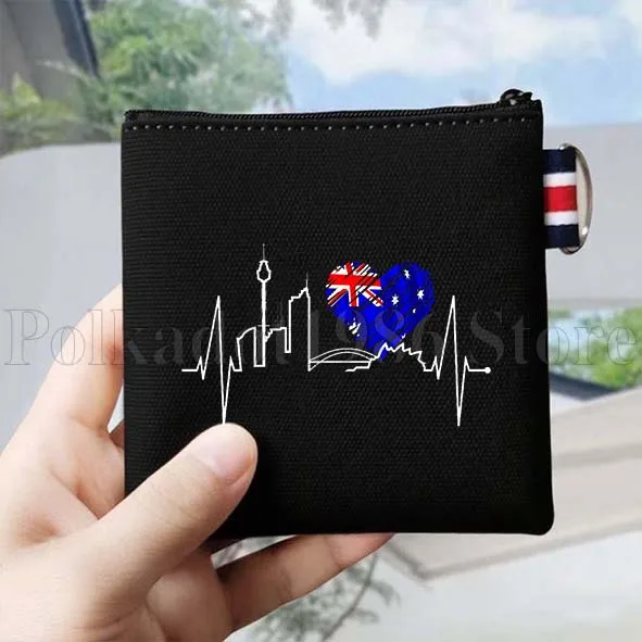กระเป๋าใส่เหรียญผ้าแคนวาสลายธงชาติออสเตรเลีย ซิดนีย์ ออคแลนด์ พร้อมลายโคอาล่า ของที่ระลึกสำหรับนักเดินทาง กระเป๋าใส่บัตรและกุญแจทรงสี่เหลี่ยมเล็ก