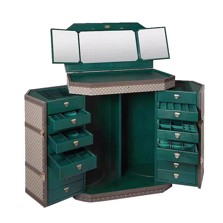 *Italian Luxury - Style Floor - Standing Solid Wood Jewelry Cabinet Featuring Designer Drawer for Both Villa and Home Storage