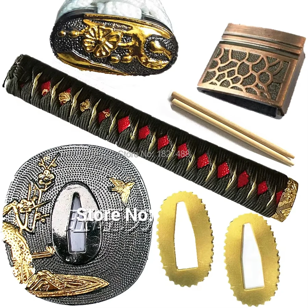 Beautiful Tsuba Two Colour Alloy Guard Fuchi Kashira Habaki Seppa Japanese Sword Samurai Katana Parts Handle DIY Replace Fitting