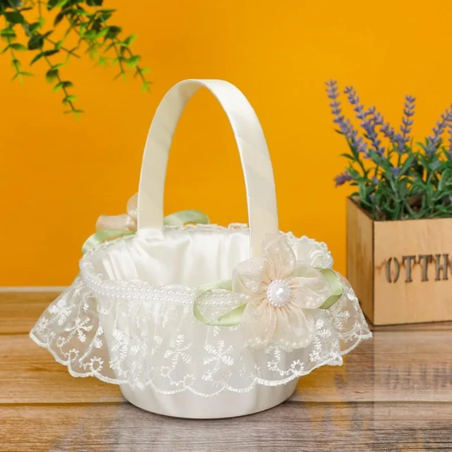 2 шт. свадебные корзины для девочек-цветочниц, креативные ручные кружевные цветочные корзины со стразами для цветов невесты, свадебная церемония, вечеринка Acce
