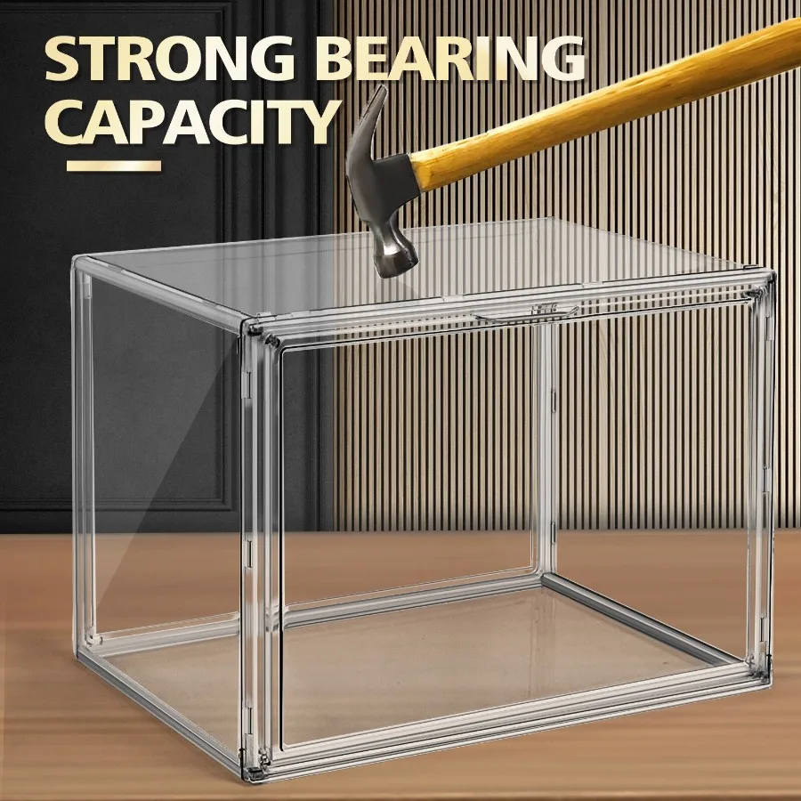 4 Stück Geldbörsen-Organizer für Schrank, XLarge Acryl-Handtaschen-Display, transparente, stapelbare Schuhkartons mit Deckel, Aufbewahrungsbox