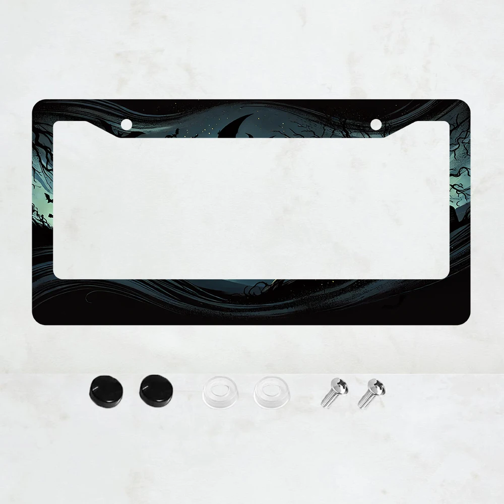 

1PC Halloween Scary Night Full Moon Bats Aluminum License Plate Frame - US Standard Size, Decorative Car License Plate