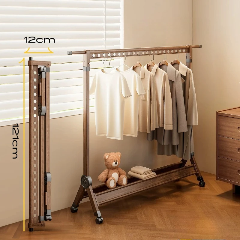 Folding drying rack floor-to-ceiling balcony small indoor walnut bedroom bay window hanging hanger quilt drying