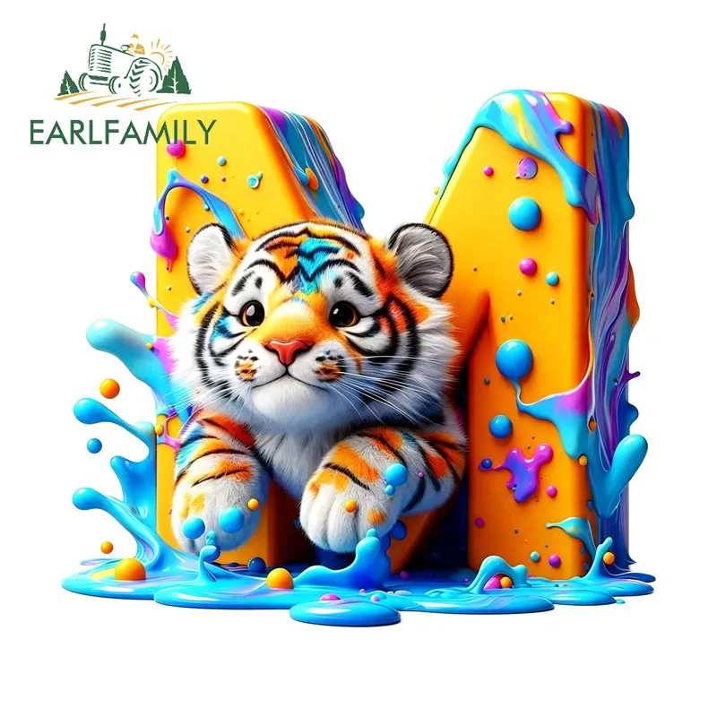EARLFAMILY Tiger Colorful Letters Car Stickers Occlusion Scratch Campervan Windshield Vinyl Decal Personality Car Accessories