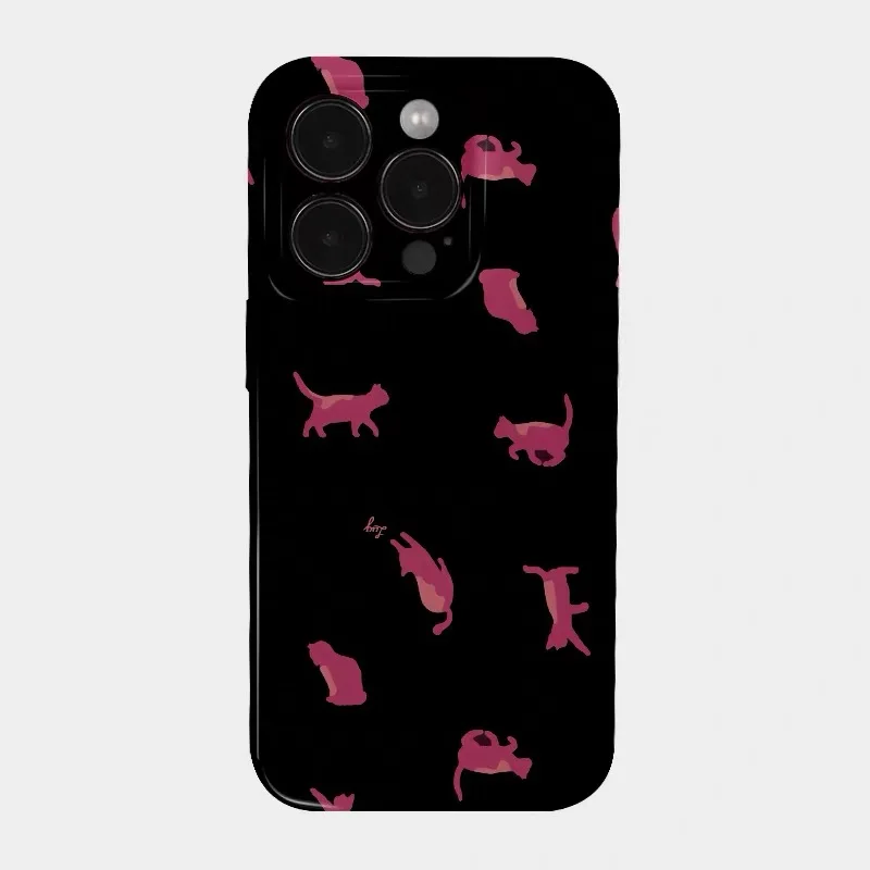 

Pink Cat with Black Background Phone Case for IPHONE 17 Air 16E 15 PROMAX 14 Plus 13 12 MINI 11PRO 16Plus XR Acrylic Phone Cover