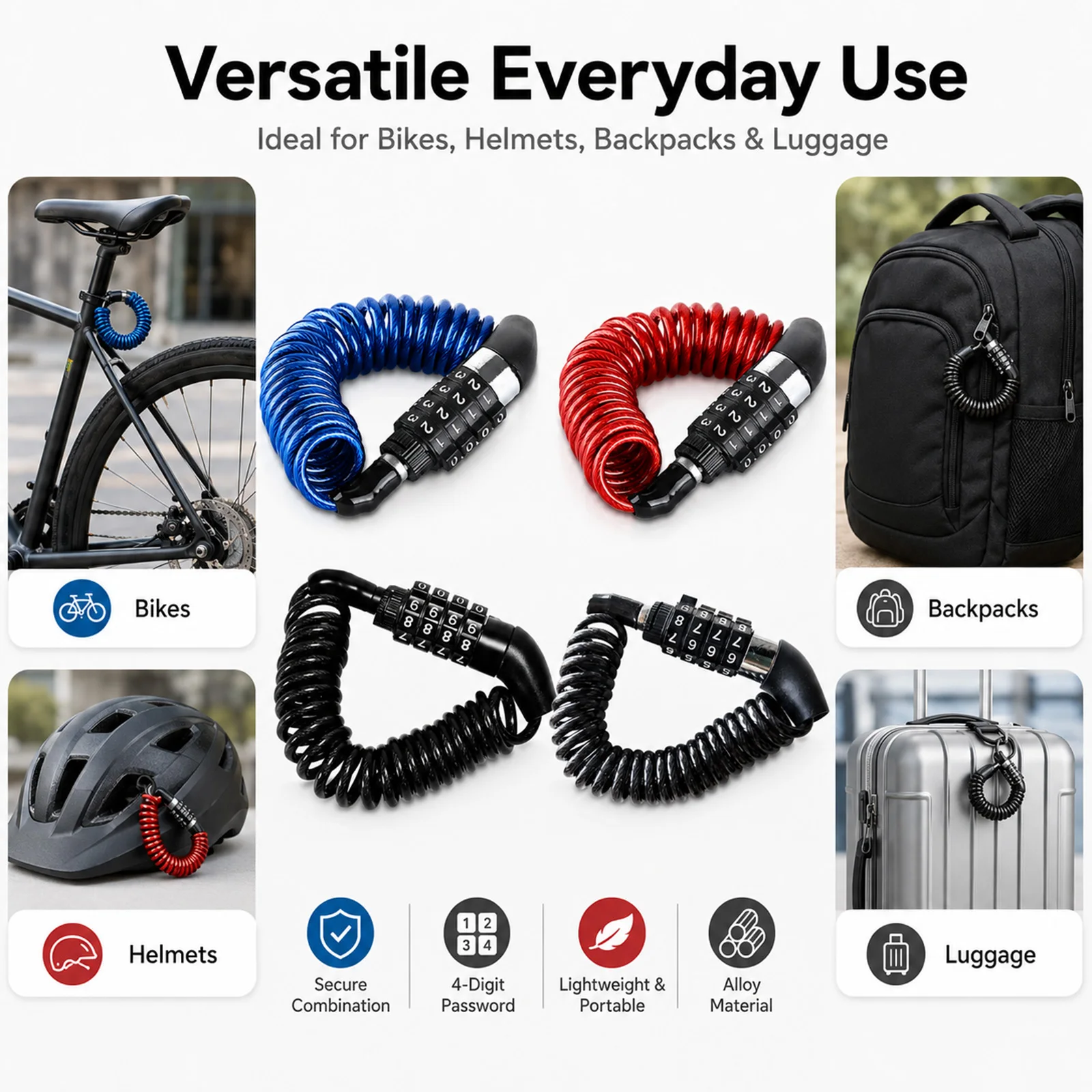 Bicycle Lock Steel Wire Chain Mountain Bike Lock Motorcycle Anti-theft Code Steel Wire Rope Luggage Helmet Lock