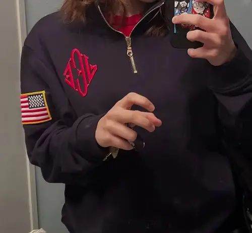 Imagen 2 del producto Y2K Vintage Epstein Sudadera bordada Cuello alto Jersey con cremallera de un cuarto Ropa de calle deportiva informal de gran tamaño para hombre Unisex