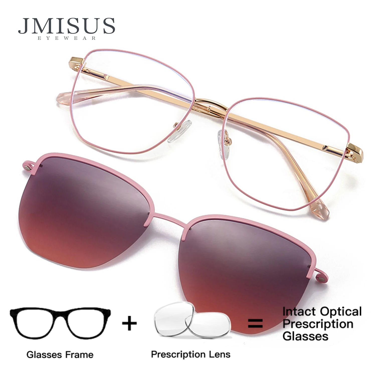 

JMISUS Butterfly ClIP On Myopia Glasses Woman Ultralight Metal Square Anti-Blue Ray Polarized Prescription Sunglasses Eyewear