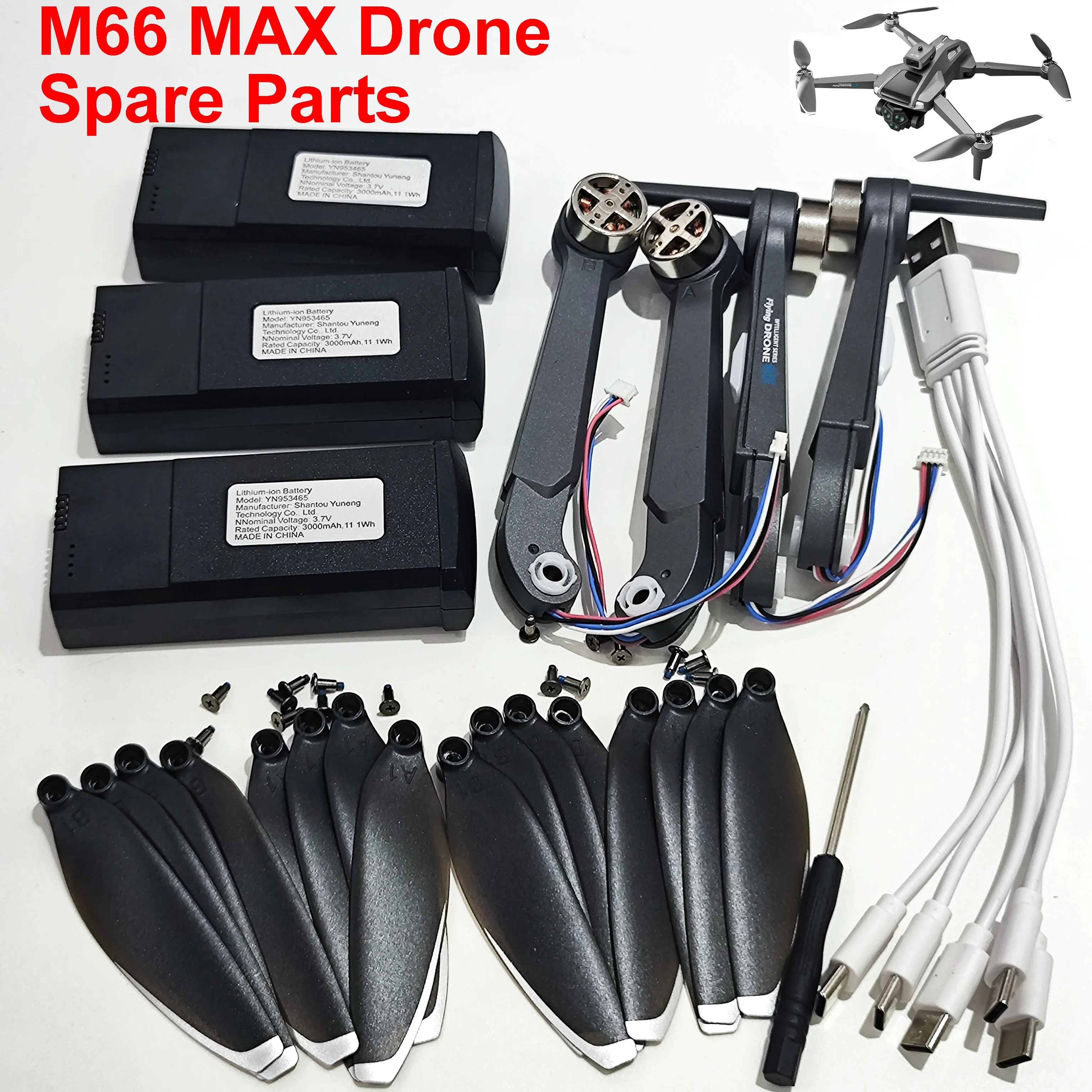 

M66 MAX Folding Drone RC Quadcopter Original Brushless Motor Arm/Remote Control/Blade Propeller/Charging Wire/Battery etc...Part