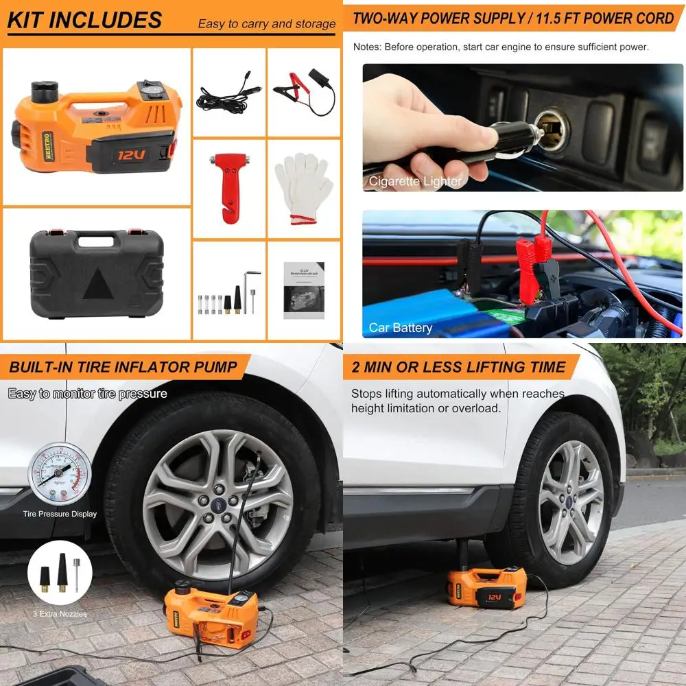 

12V 5-Ton Hydraulic Jack Kit with Inflator for Sedan and MPV, 6-17.7 Lifting Range