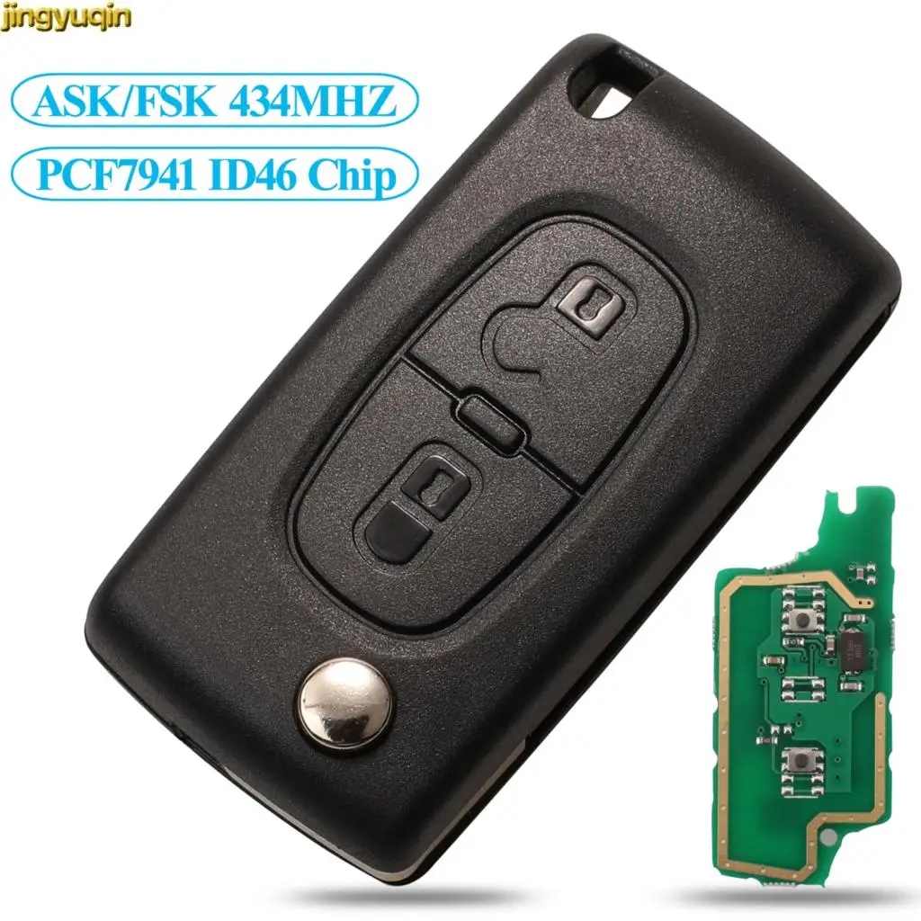 Jingyuqin-llave de coche abatible remota ASK/FSK 434MHZ ID46 PCF7941 para Citroen C3 C4 C5 C6 C8 Xsara Picasso Peugeot 107 207 307S 308 2BTN