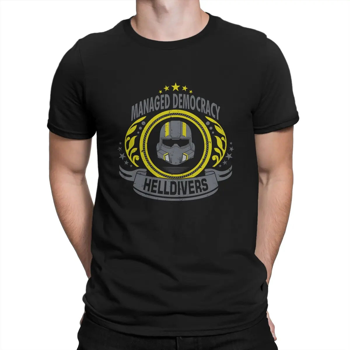 ARTIST Men T Shirt Helldivers Ⅱ Vintage Tee Shirt Short Sleeve Round Collar T-Shirts 100% Cotton Gift Clothing