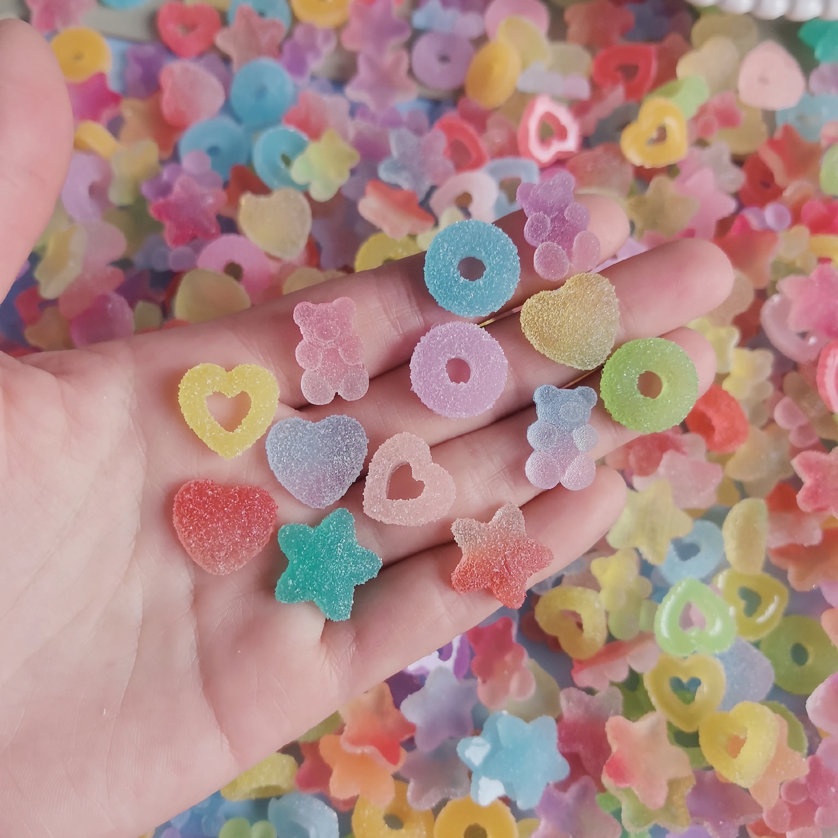 Simulation Sweets Jelly Gummy Candy Cabochon Soft Candy Doughnut Slime Charms Nail Art Decoration Cabochons