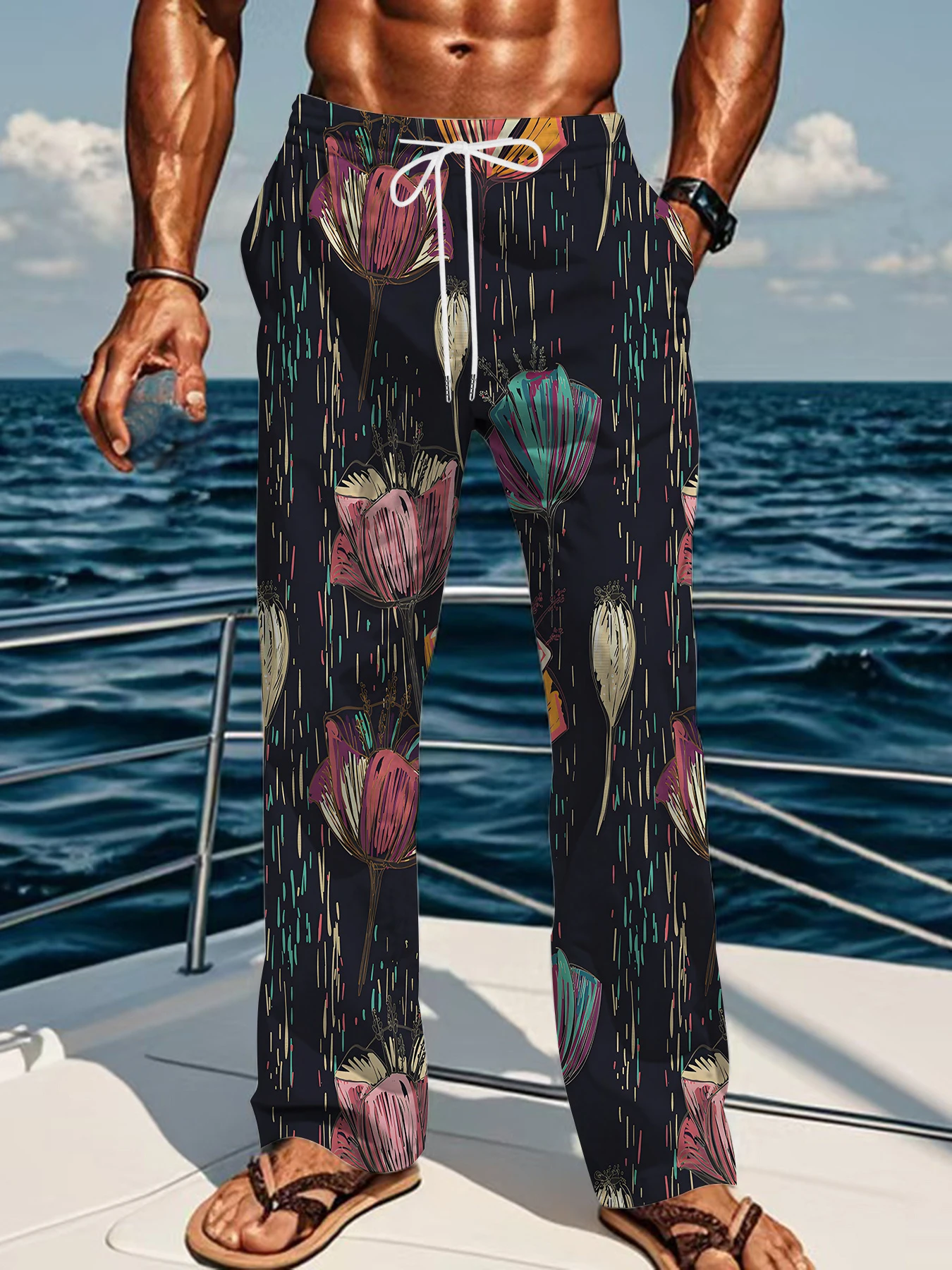 2026 Men's Summer Hot Selling Scallop Print Casual Outdoor Sports Fashion Street Hawaiian Vacation Style Pants