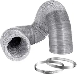 Hon&Guan 5 Inch Flexible Dryer Ventilation Hose For Confined Space Exhaust Hose Aluminum Duct for Ventilation- With 2 Clips