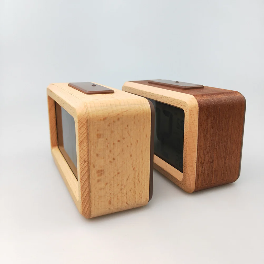 

1Pcs Burlywood Wood LED Alarm Clock Digital Light Sensor Temperature Display Adjustable Brightness for Office Wood Clock