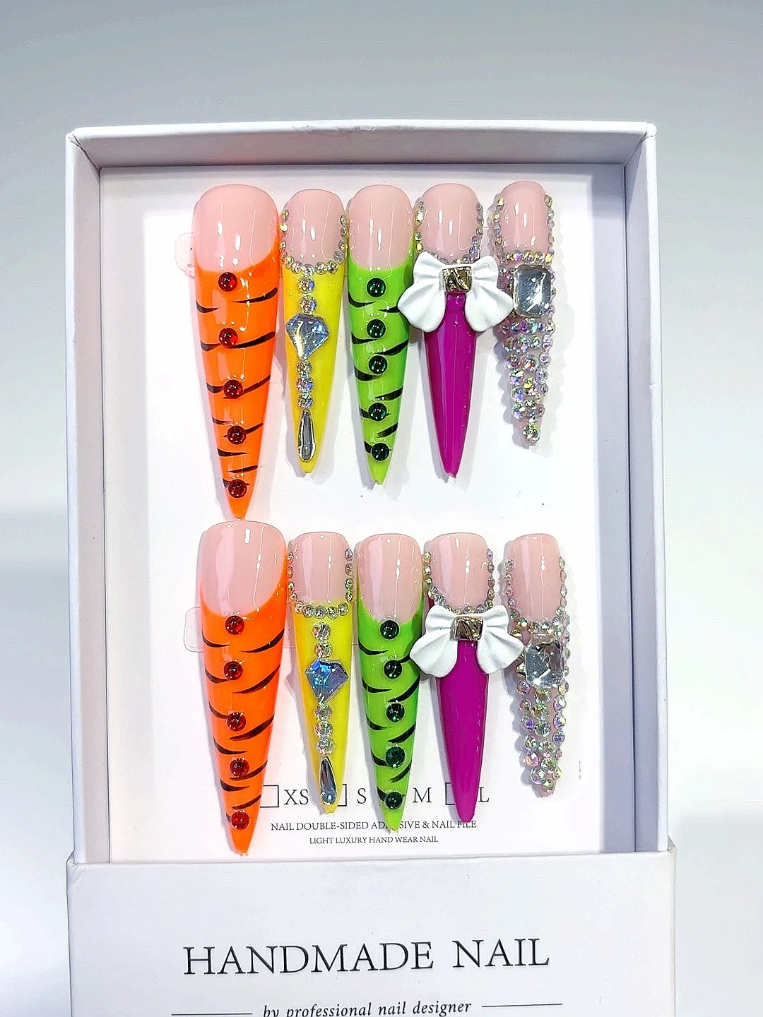 5cm Multi-Color French Butterfly Rhinestone Long Pointed Fashion Nail Art (M039)