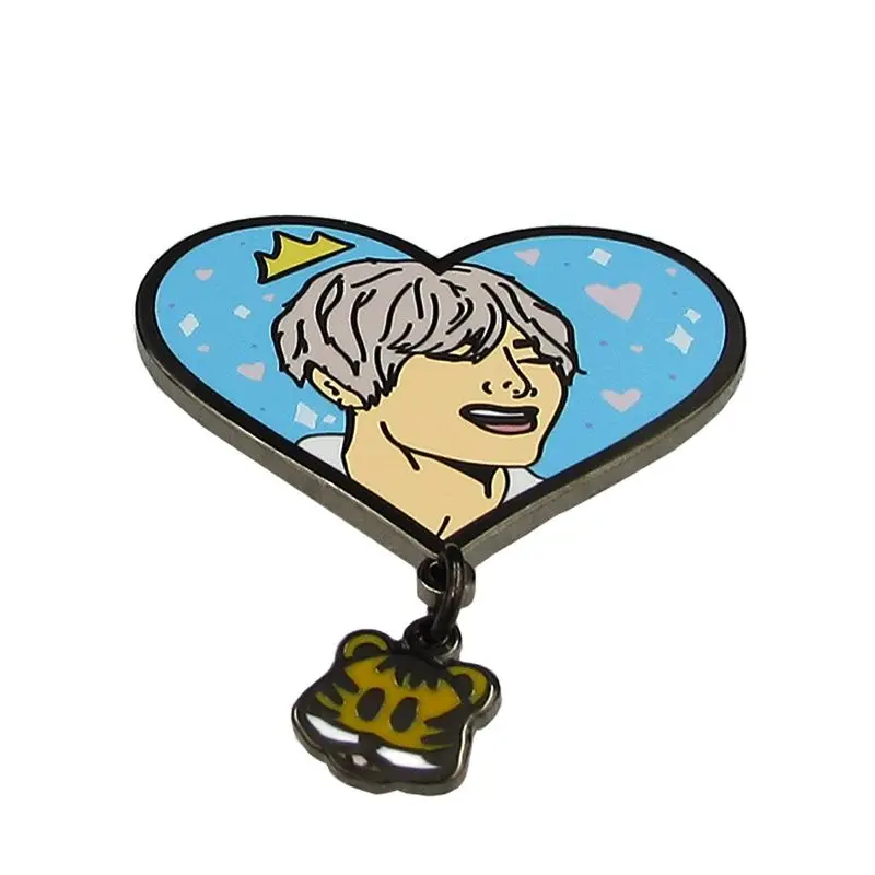 Factory Heart Light Blue Funny Beauty Man Lapel Pin Wholesale Cartoon Character Pendant Hard Enamel Black Nickel Badge For Gift