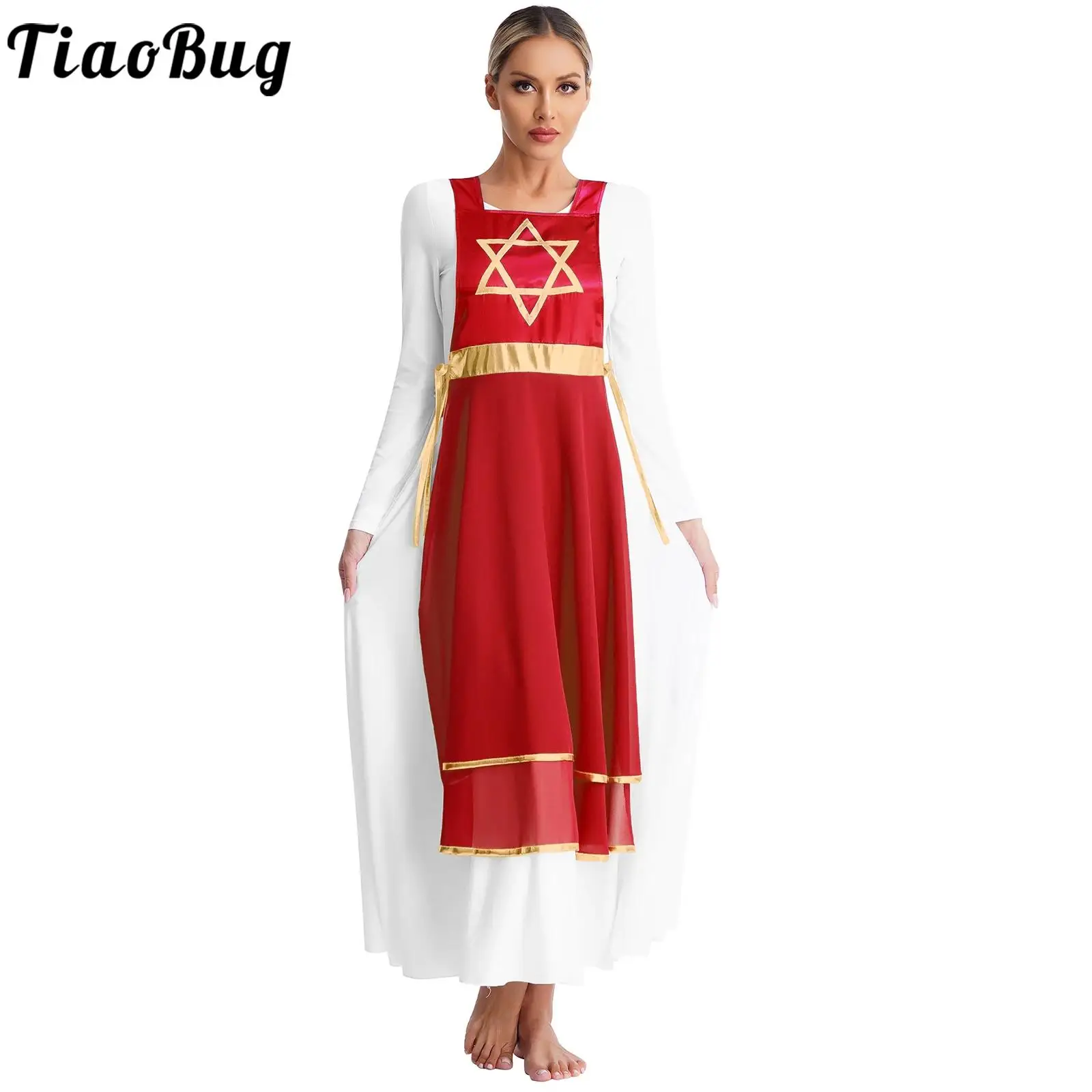 

Lyrical Womens Liturgical Praise Tunic Choir Dress Metallic Shiny Sleeveless Satin Patchwork Modern Dance Dress Costumes