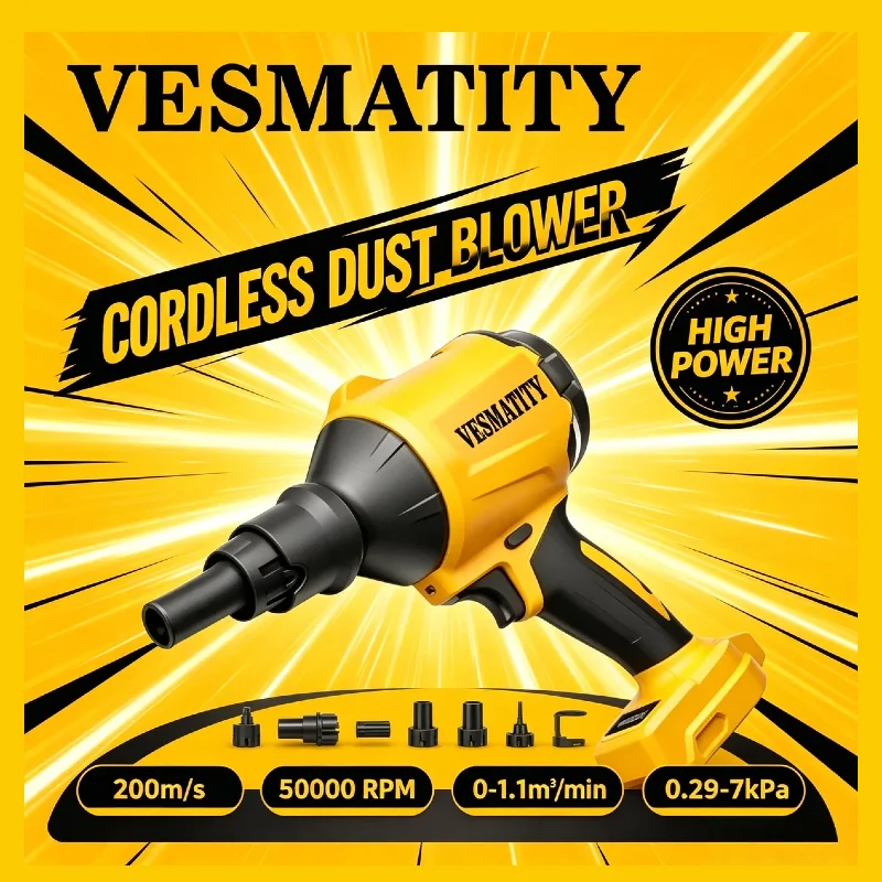 VESMATITY Brushless Air Blower Cordless Dust Removal Gun With Nozzle Multifunction Inflator Tool for DeWALT Battery Pro Max