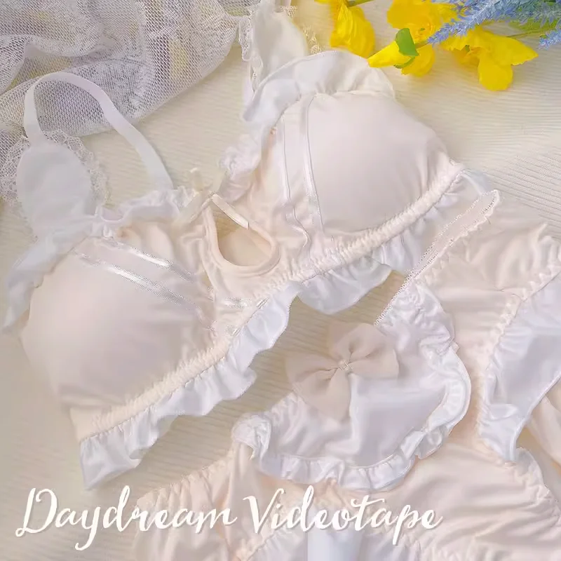 MOYISU Kawaii Lolita BH-Set mit Hasenohren-Ausschnitt, ohne Bügel, weiches, süßes, für kleine Brüste, sinnliches Dessous-Set AB JapanYa Ma Die – Detail 10