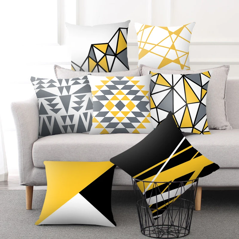 45 * 45cm Nordic marble texture pillowcase sofa cushion cover yellow geometric living room