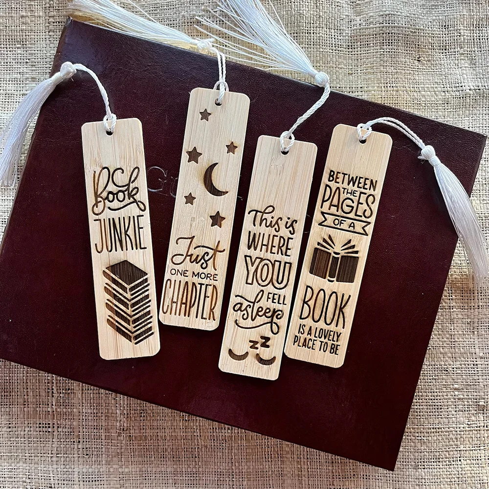 

4Pcs Wooden Engraved Bookmark Teacher Appreciation Book Lovers Gift Back To School Book Supplies Friend Birthday Present Gift