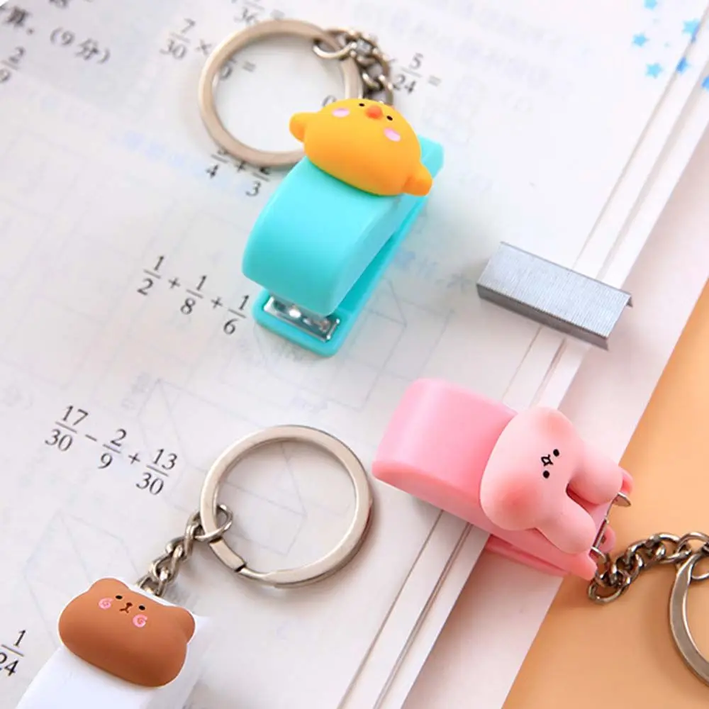 Metal Creative Student Supplies Mini Key Ring Pendant Cartoon Stapler Key Chain Stapler Binding Tools Mini Stapler