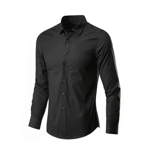 Imagen 2 del producto Camisa de vestir para hombre elástica primavera otoño manga larga antiarrugas planchado libre negocios sin bolsillo suave moda suave delgado