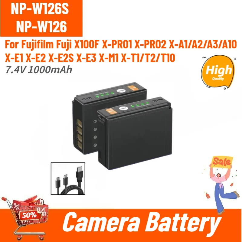 NP-W126S NP-W126 Battery Type-C Direct Charging For Fujifilm Fuji  X-E1 E2 E2S E3 A1 A2 A3 A10 X100F Camera Battery 7.4V 1000mAh