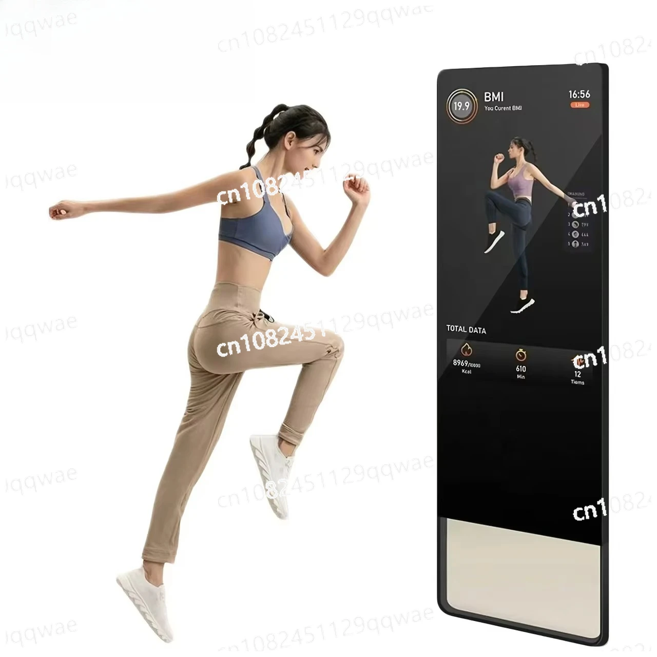 Interactive touchscreen 4K fitness mirror, voice-activated, floor/wall mountable 21.5/32/43 inches, home fitness equipment