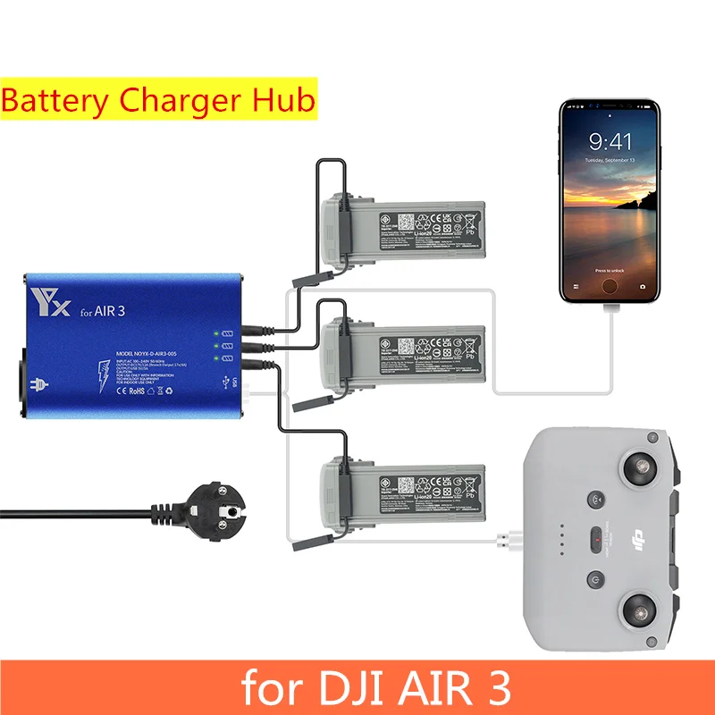 

For Mavic AIR 3 Battery Charger 5in1 Charging Hub Compatible AIR 3 Controller/Battery/Smart Phone Charger Drone Accessories