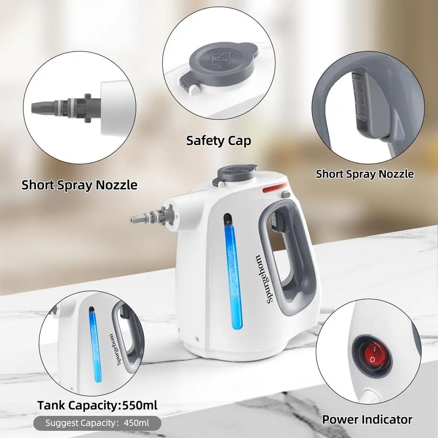 Handheld MultiSurface Steam Cleaner with 11Pc Accessories amp Safety Lock DirtyFree, 550ML Large Capacity Steamer for Floors, Up