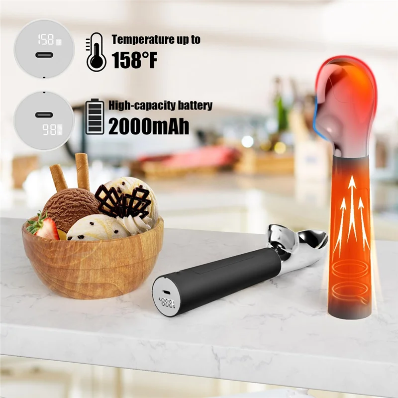 A01M-مغرفة الآيس كريم الكهربائية، مغرفة الآيس كريم الساخنة، الفولاذ المقاوم للصدأ، الأسود