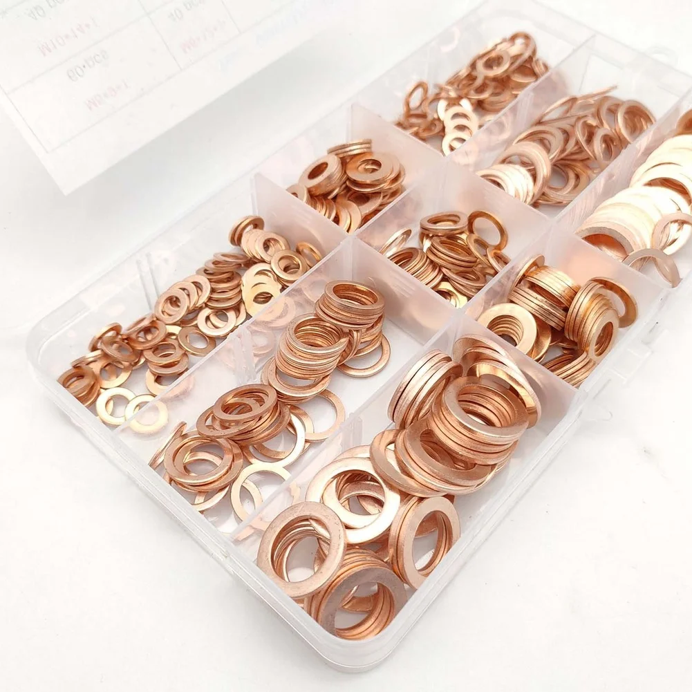 400pcs Copper Gaskets M5-M14 Copper O-Rings Oil Seals 5MM-14MM Combination O-Rings Gasket Motorcycle Sump Flat Sealing Spacers