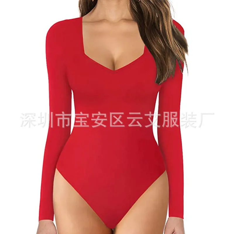 Women Long Sleeve Button Skinny Capri Patchwork Jumpsuit Body Sexy Body Femmes One Pieces Woman Clothes Female Clothing Tops
