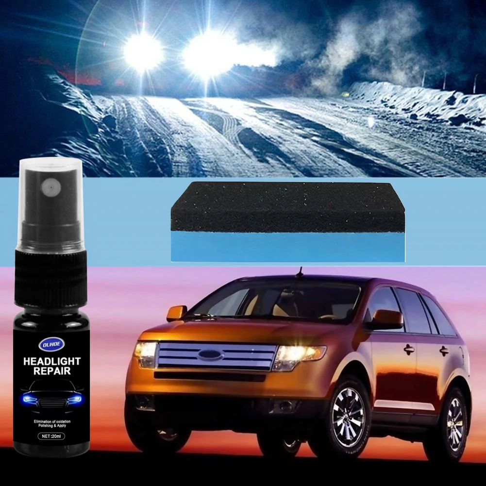 Automotive Headlight Repair Fluid 20ML Scratch Repair Kit with Refurbishing Solution Sponge Instructions and Buffing Cloth