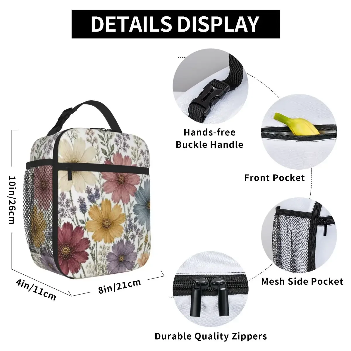 Bestselling Pastel Floral Garden Art Plant Print Nylon Lunch Bag Auto Travel Durable Lunch Bag